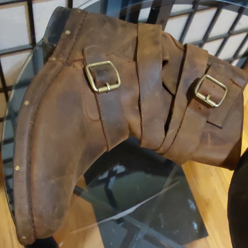 Jeffrey Campbell Brit Distressed Brown Leather Moto Strap Biker Pull On Boots 10 - Picture 14 of 16